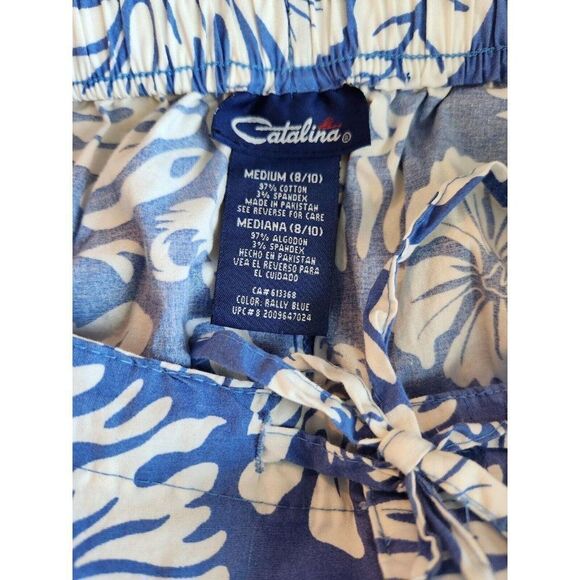 Catalina Tropical Summer Capri Blue White Pants Size M Cotton Hawaiian Print - Picture 3 of 3